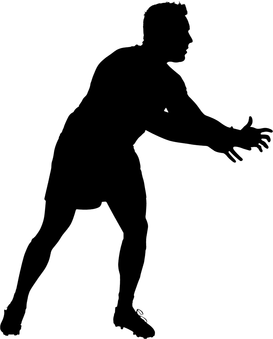 Silhouette of Rugby Player Preparing to Catch Ball with Transparent Background