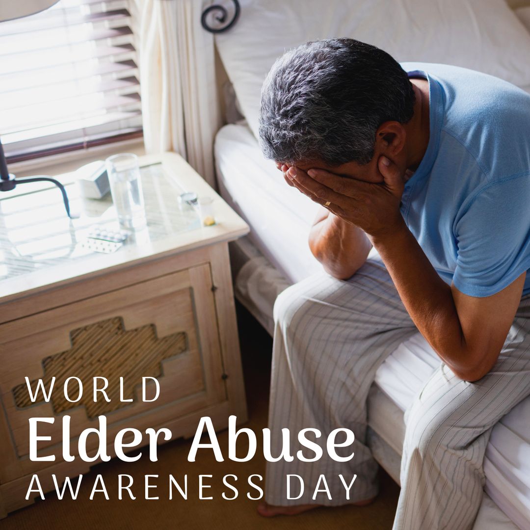 Stressed Senior Man Promoting World Elder Abuse Awareness