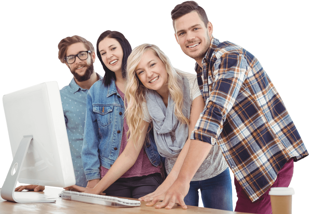 Transparent Enthusiastic Team Collaborating at Desk