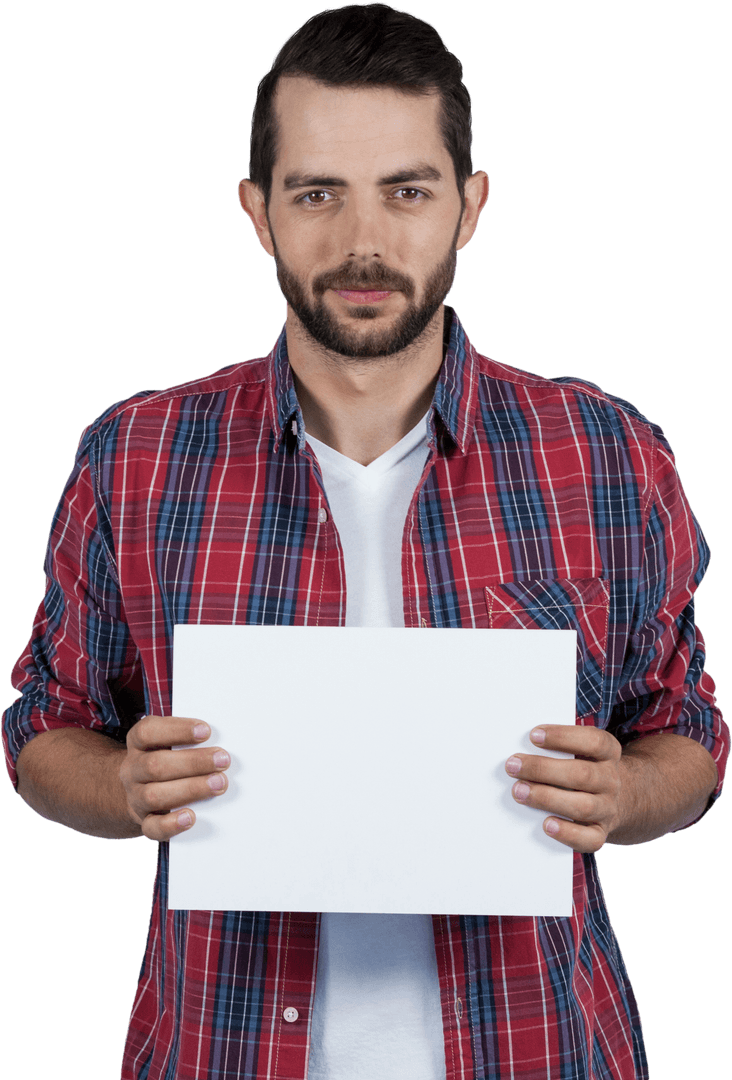 Transparent Portrait of Man Holding Blank White Sign for Customization