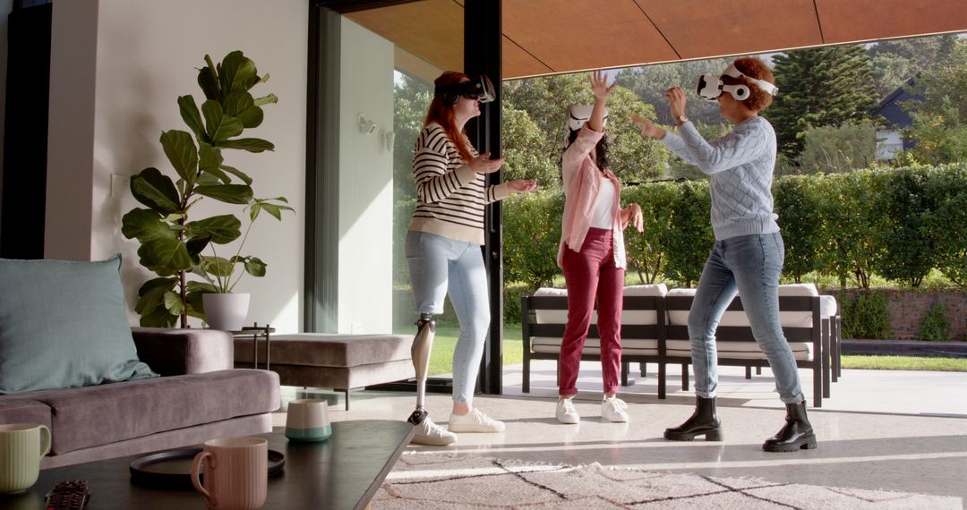 Diverse Women Enjoying Virtual Reality in Modern Living Space