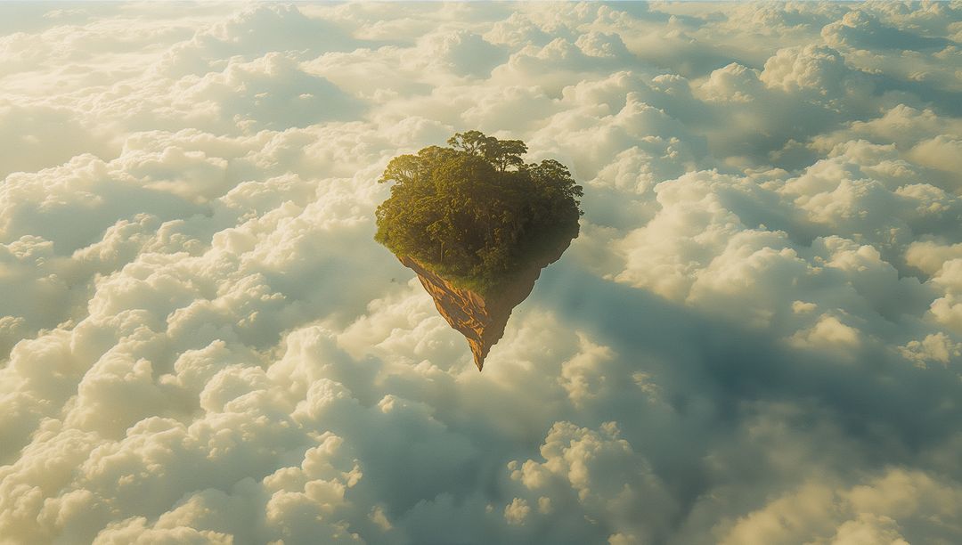 Floating Island Above Cloud Sea with Lush Greenery