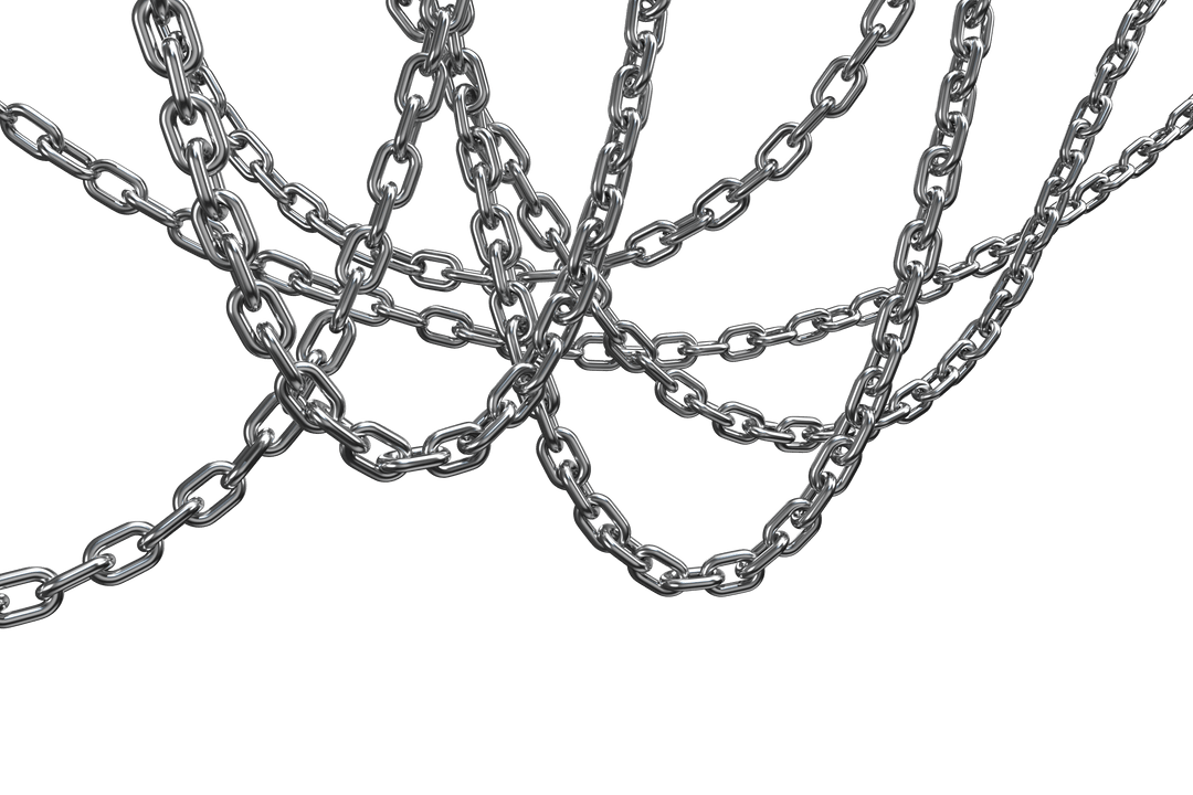 Tangled Metal Chains on Transparent Background 3D Illustration