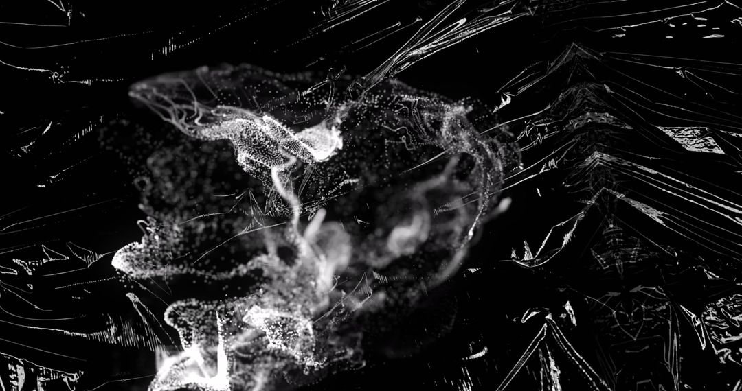 Monochrome Digital Expression with Moving Smoke and Black Plastic