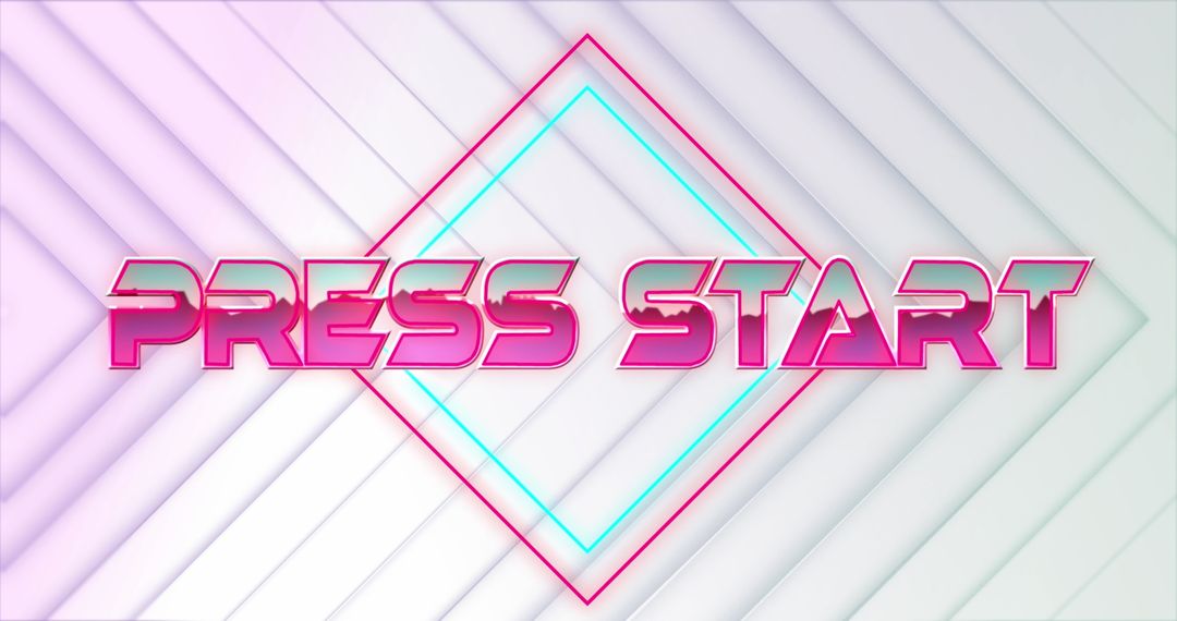 Neon 'Press Start' Text on Geometric White Background