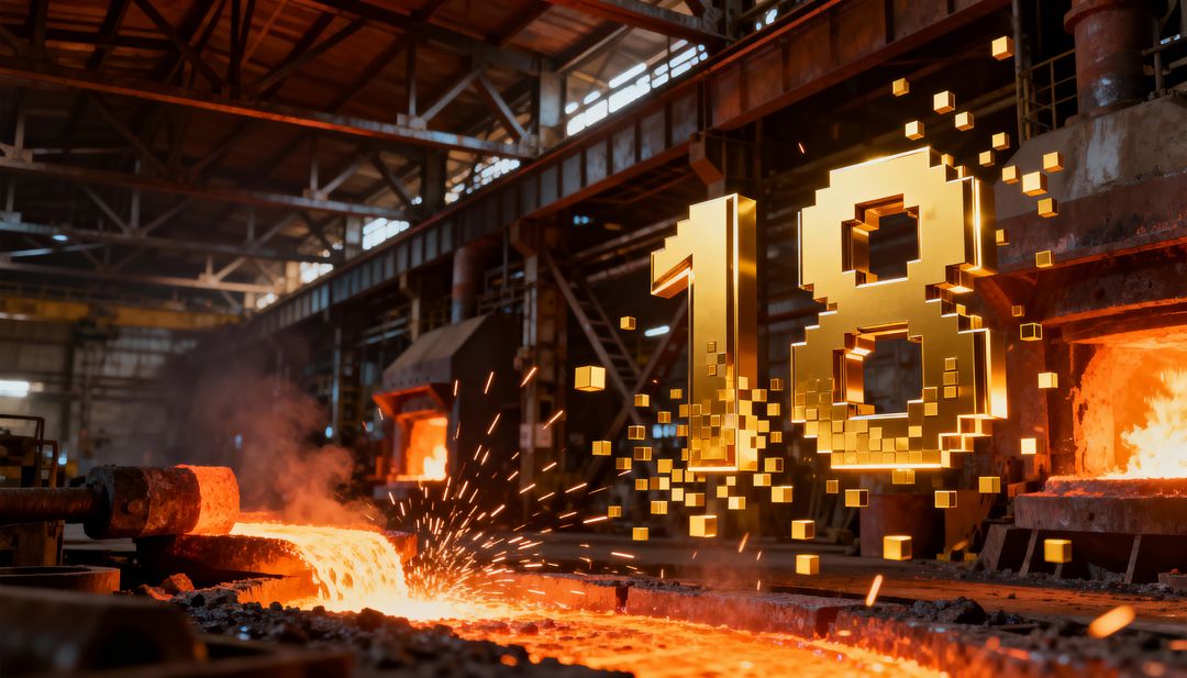 Golden Pixel 18 Hovering Over Molten Steel Foundry for Industrial Anniversary Campaign
