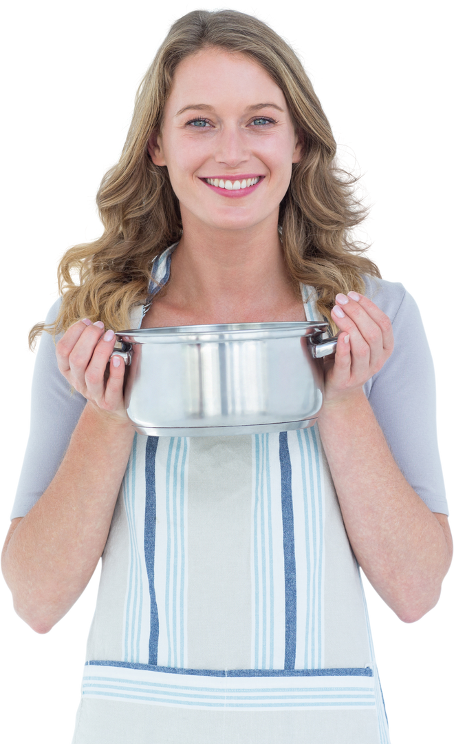 Smiling Woman Holding Transparent Saucepan Wearing Apron - Download Free Stock Images Pikwizard.com