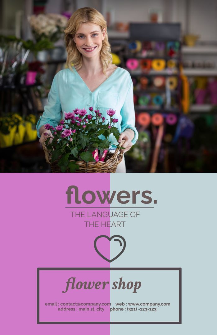 Smiling Florist Holding Flowers Advertises Warm Personal Services - Download Free Stock Templates Pikwizard.com