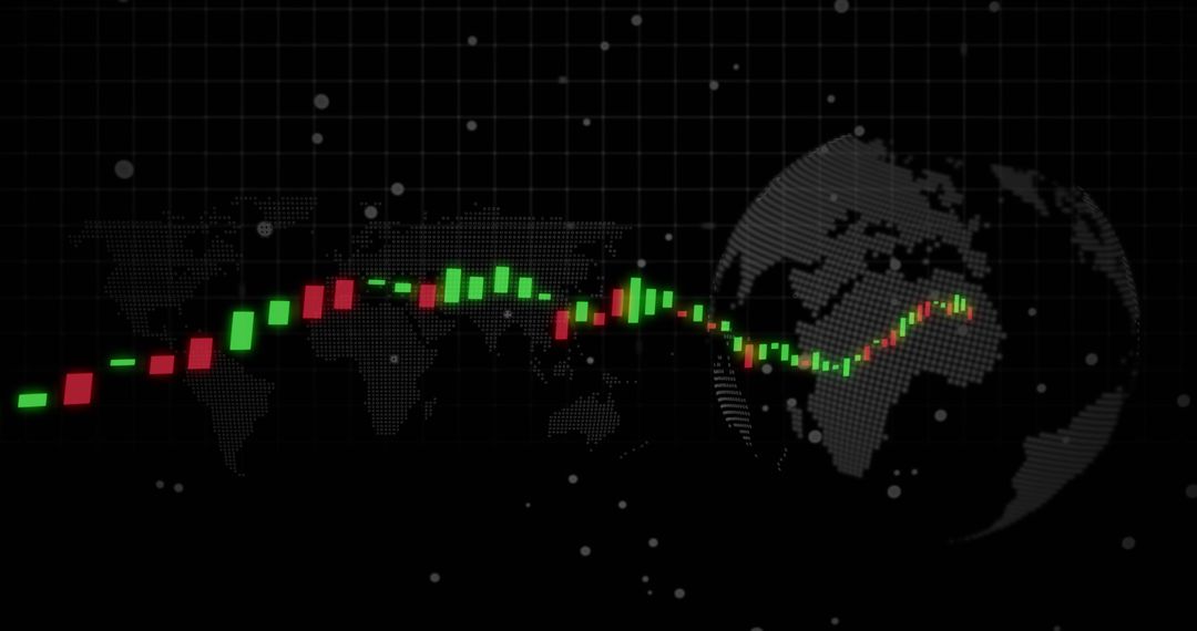 Stock Market Candlestick Graph on Digital Globe Background