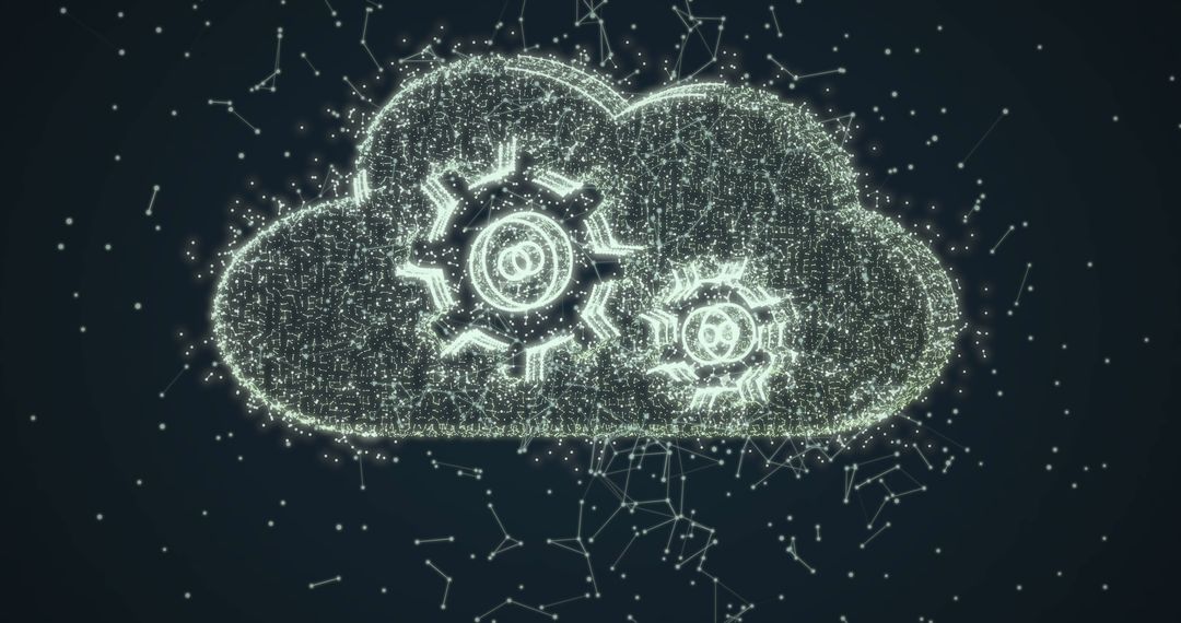 Digital Cloud with Cogs and Network Grid Background