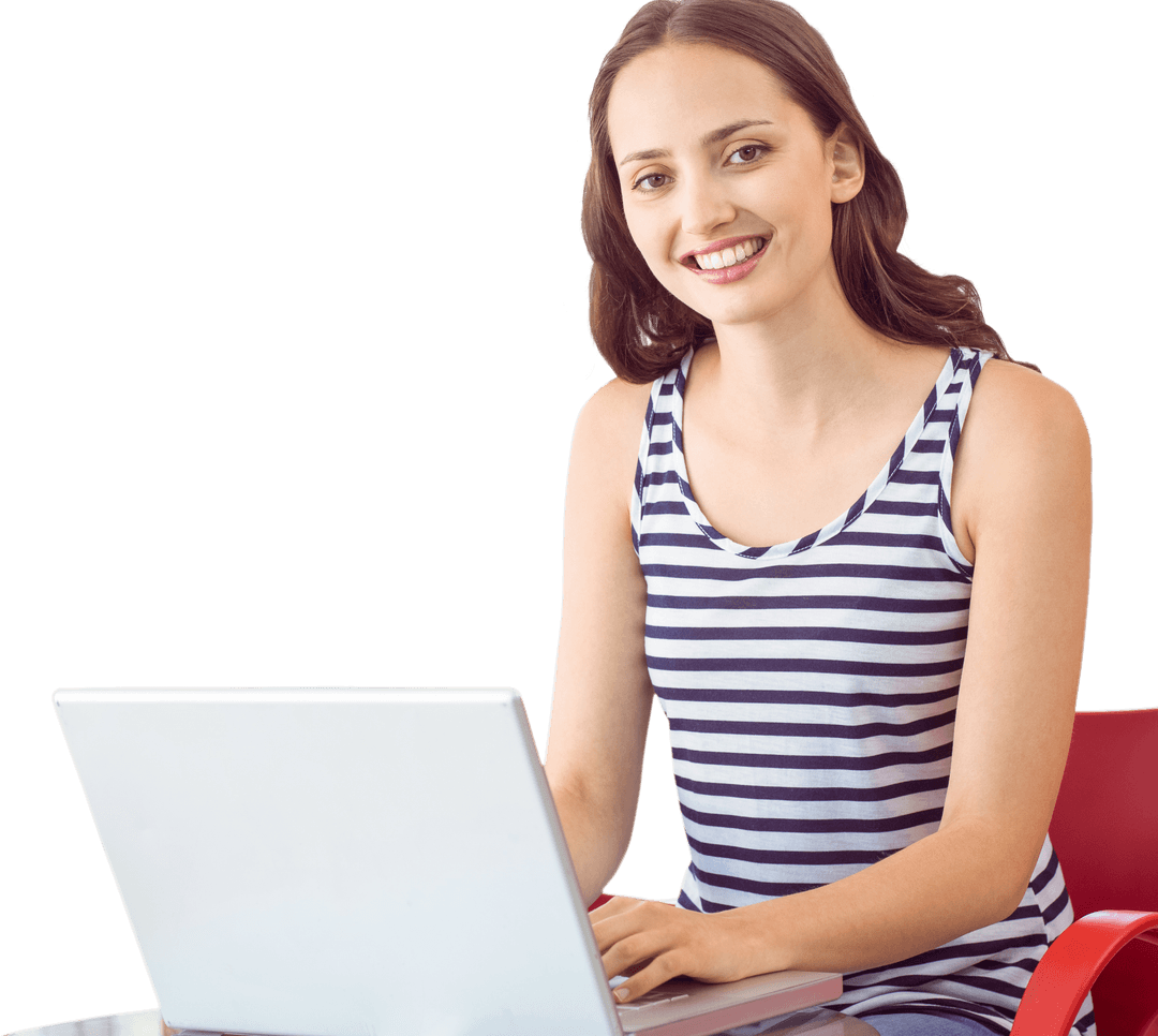 Transparent Image of Smiling Businesswoman Using Laptop