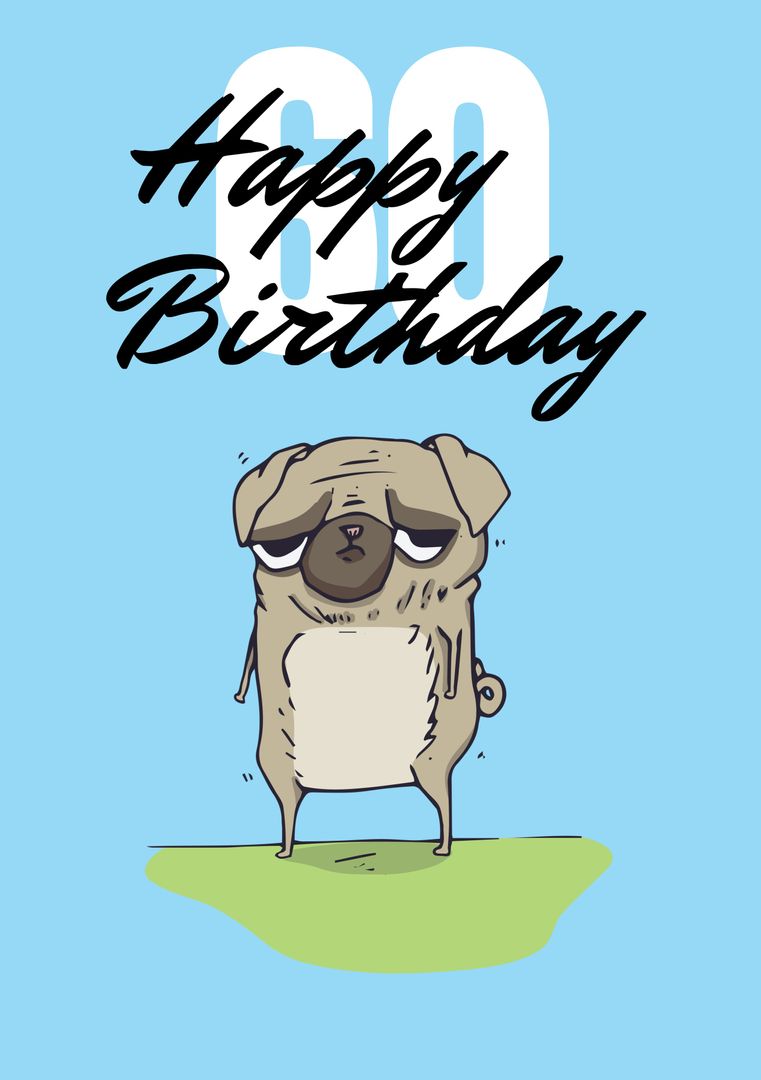 Whimsical Pug Celebrating 60th Birthday - Download Free Stock Templates Pikwizard.com