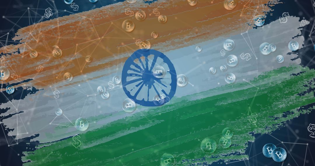 Bitcoin Crypto Dynamics on Indian Flag Background
