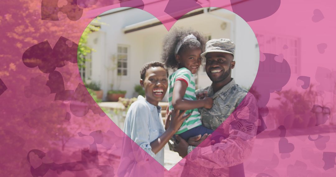 Happy Family with Military Parent in Charming Garden