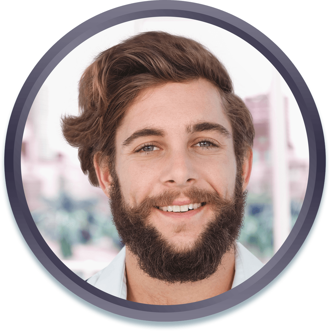 Transparent Smiling Young Man with Stylish Beard Confidence