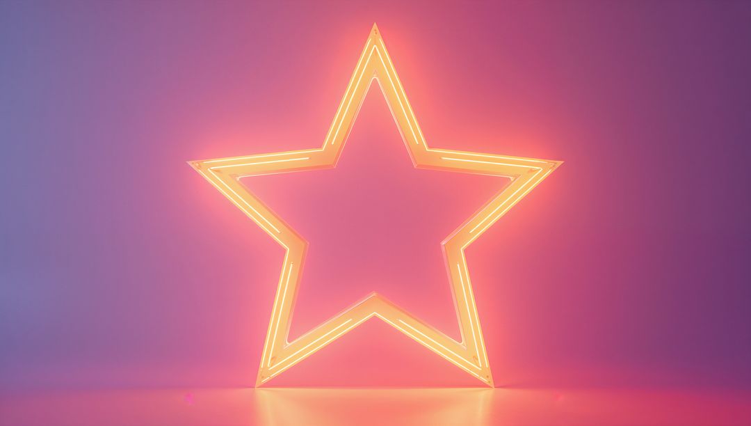 Glowing Neon Star Sculpture with Warm Reflection