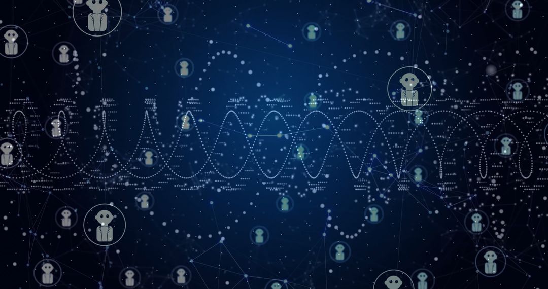 Network of Connections with Robot Icons on Digital Background