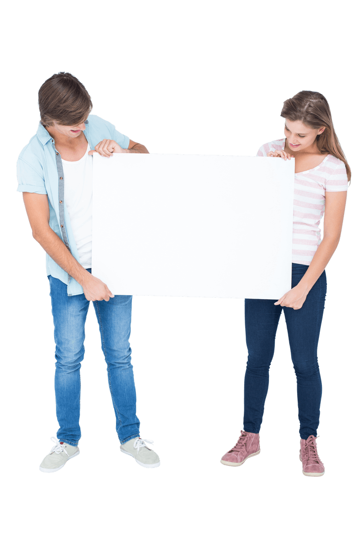 Transparent Hipster Couple Holding Blank Poster