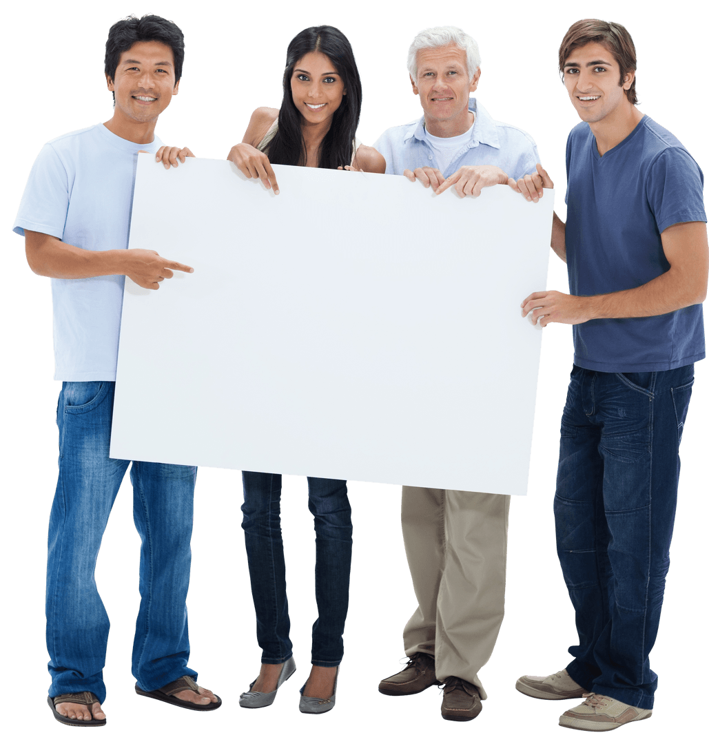 Diverse Group Presenting Blank Transparent Sign for Advertisement