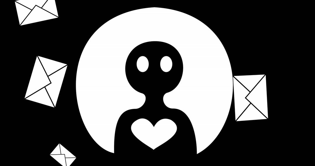 AI Processing Emails with Heart Icon on Black Background