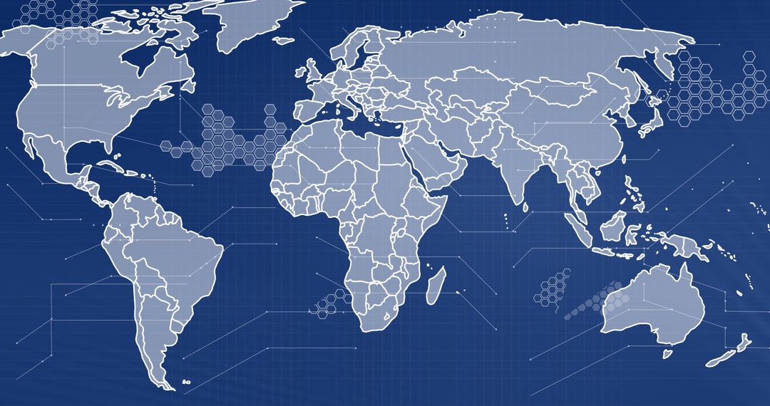 World Map Featuring Hexagonal Patterns and Global Network Connections - Free Images, Stock Photos and Pictures on Pikwizard.com
