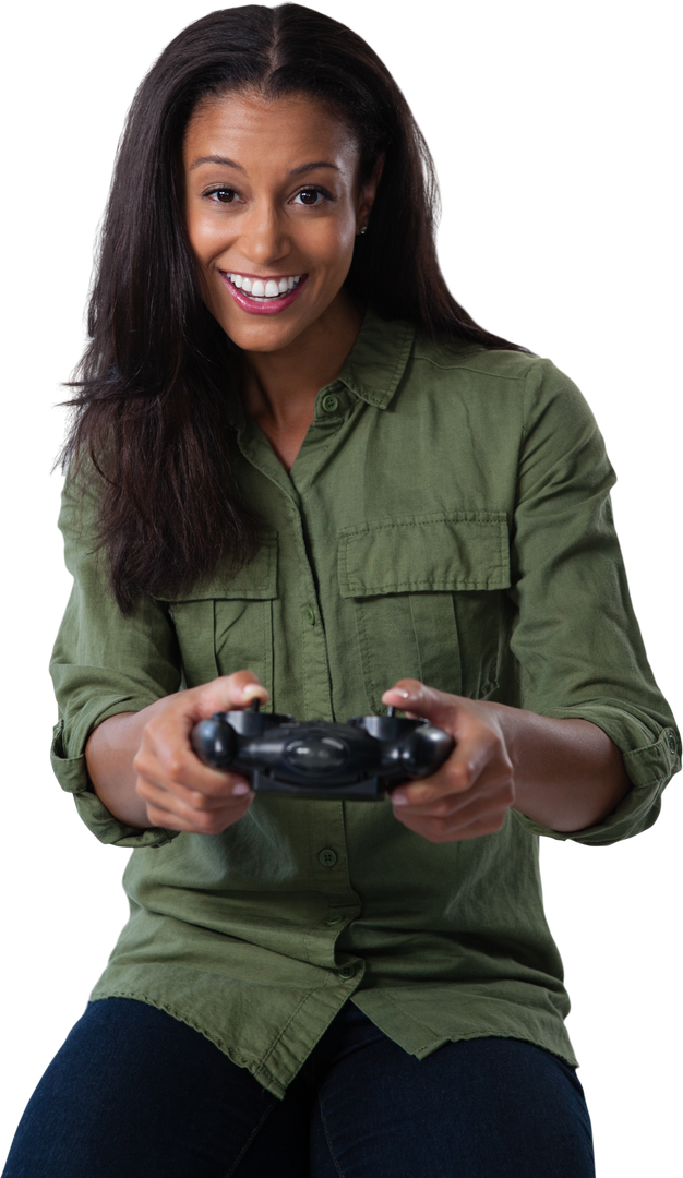 Smiling Woman Playing Video Game on Transparent Background - Download Free Stock Images Pikwizard.com