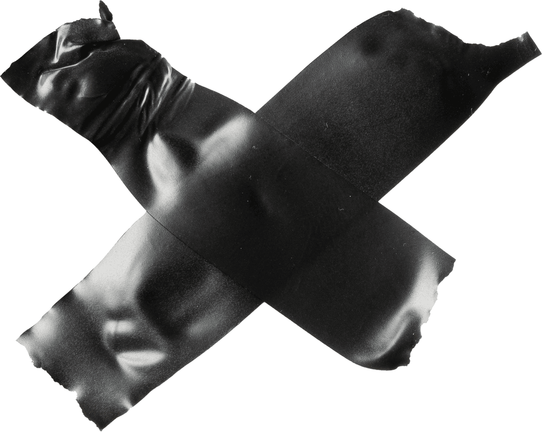 Transparent Black Duct Tape Forming Cross on Clear Background
