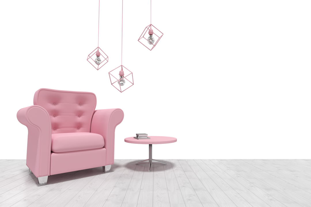 Transparent scene with decorative pink armchair and matching table - Download Free Stock Images Pikwizard.com