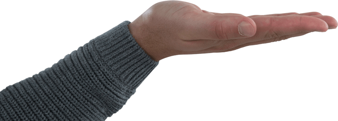 Transparent Hand Raised Showing Indication Gesture Grey Sweater