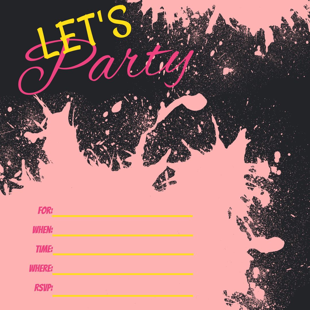 Vibrant Party Invitation with Let's Party Text and Pink Confetti