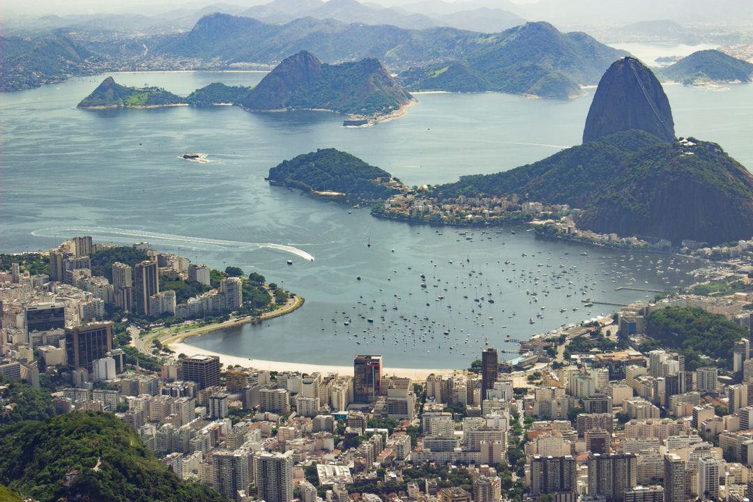 Aerial View of Rio de Janeiro with Sugarloaf Mountain and Guanabara Bay - Free Images, Stock Photos and Pictures on Pikwizard.com