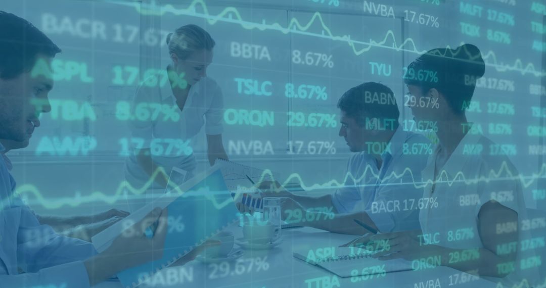 Business Team Analyzing Financial Stock Data in Modern Office