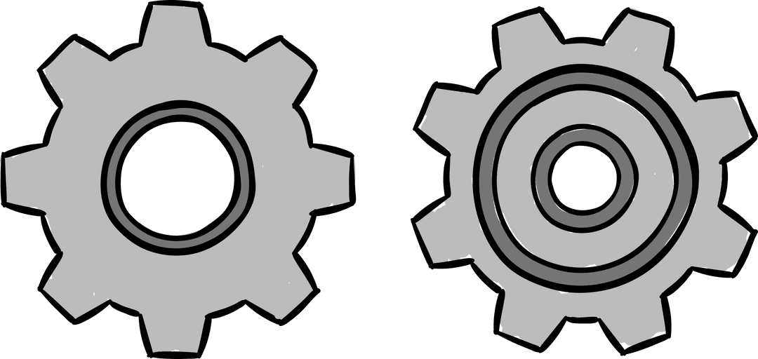 Grey Cog Wheels on Transparent Background Showing Industrial Workflow