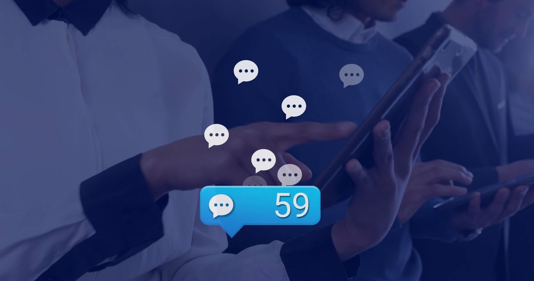 Digital Communication Concept with Messaging Icons Over Tablet - Free Images, Stock Photos and Pictures on Pikwizard.com