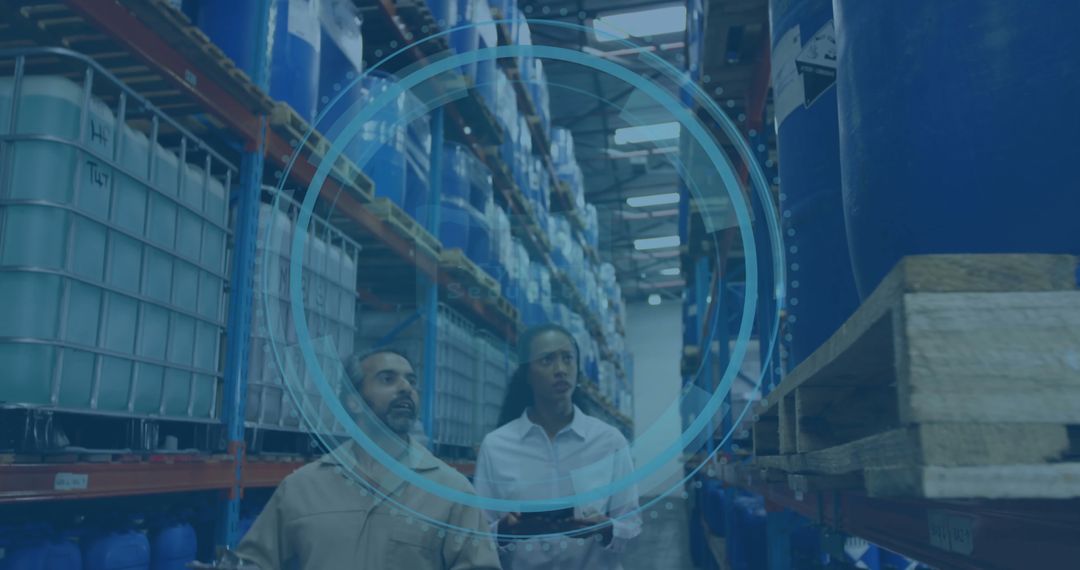 Warehouse Workers Evaluating Storage with Digital Tools