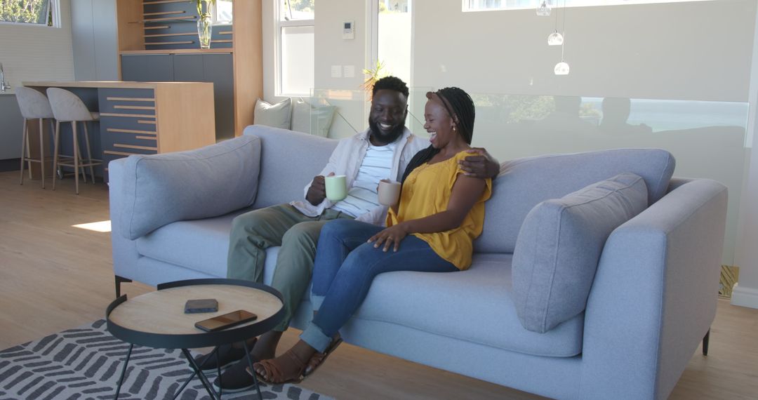 Couple Enjoying Coffee in Relaxing Home Environment