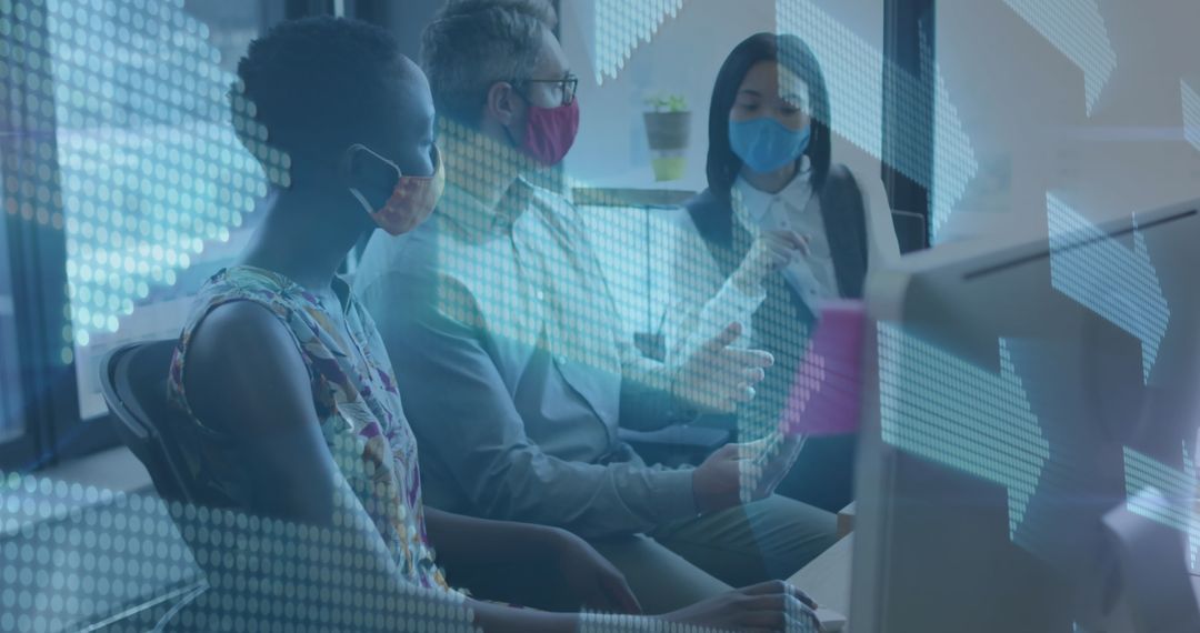 Diverse Coworkers Collaborating in Tech-Driven Office Atmosphere