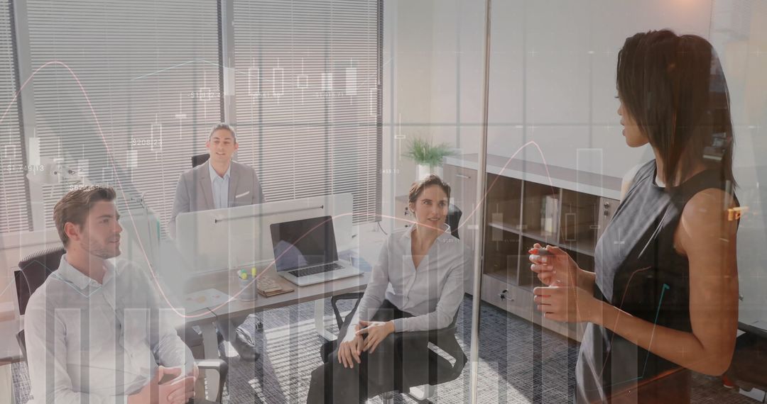 Business Presentation with Diverse Team Collaborating in Modern Office