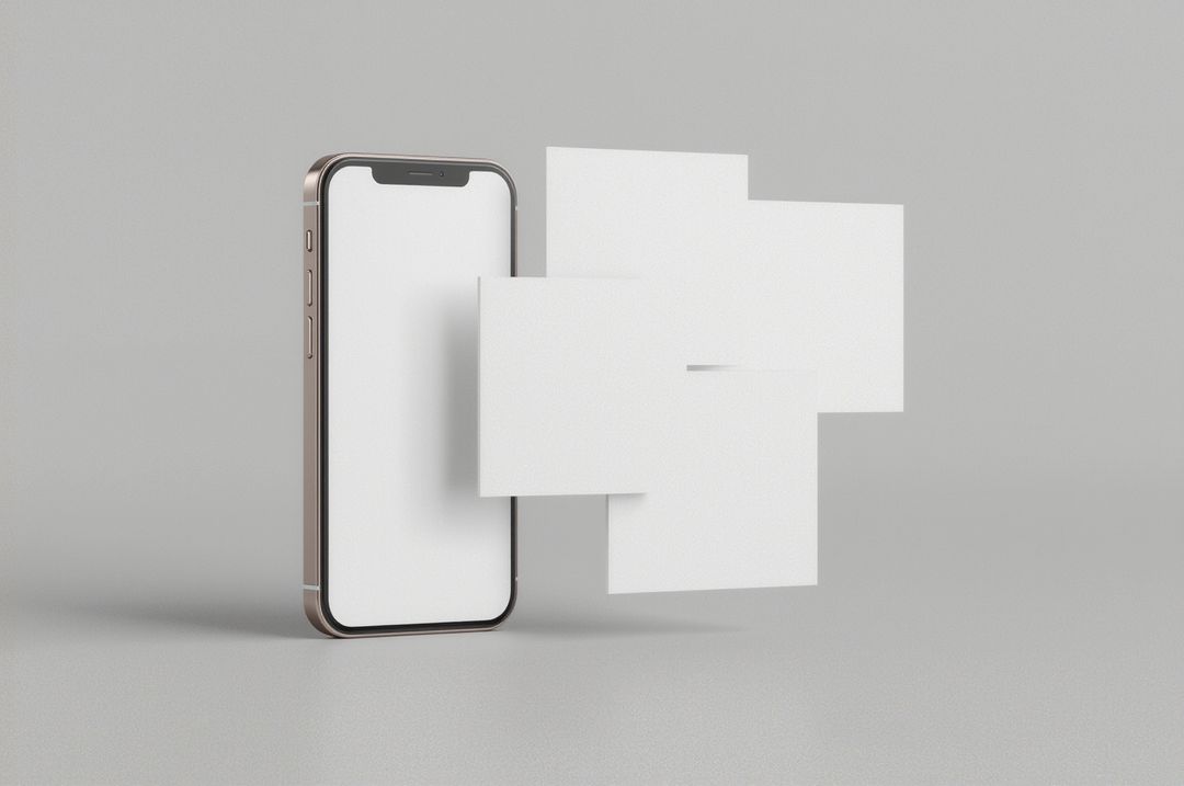 Modern Smartphone with Floating UI Panels on Grey Background