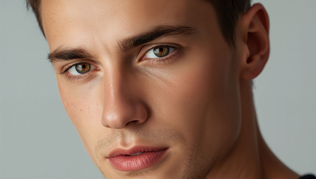 Close-Up Portrait of Male with Hazel Eyes and Stubble