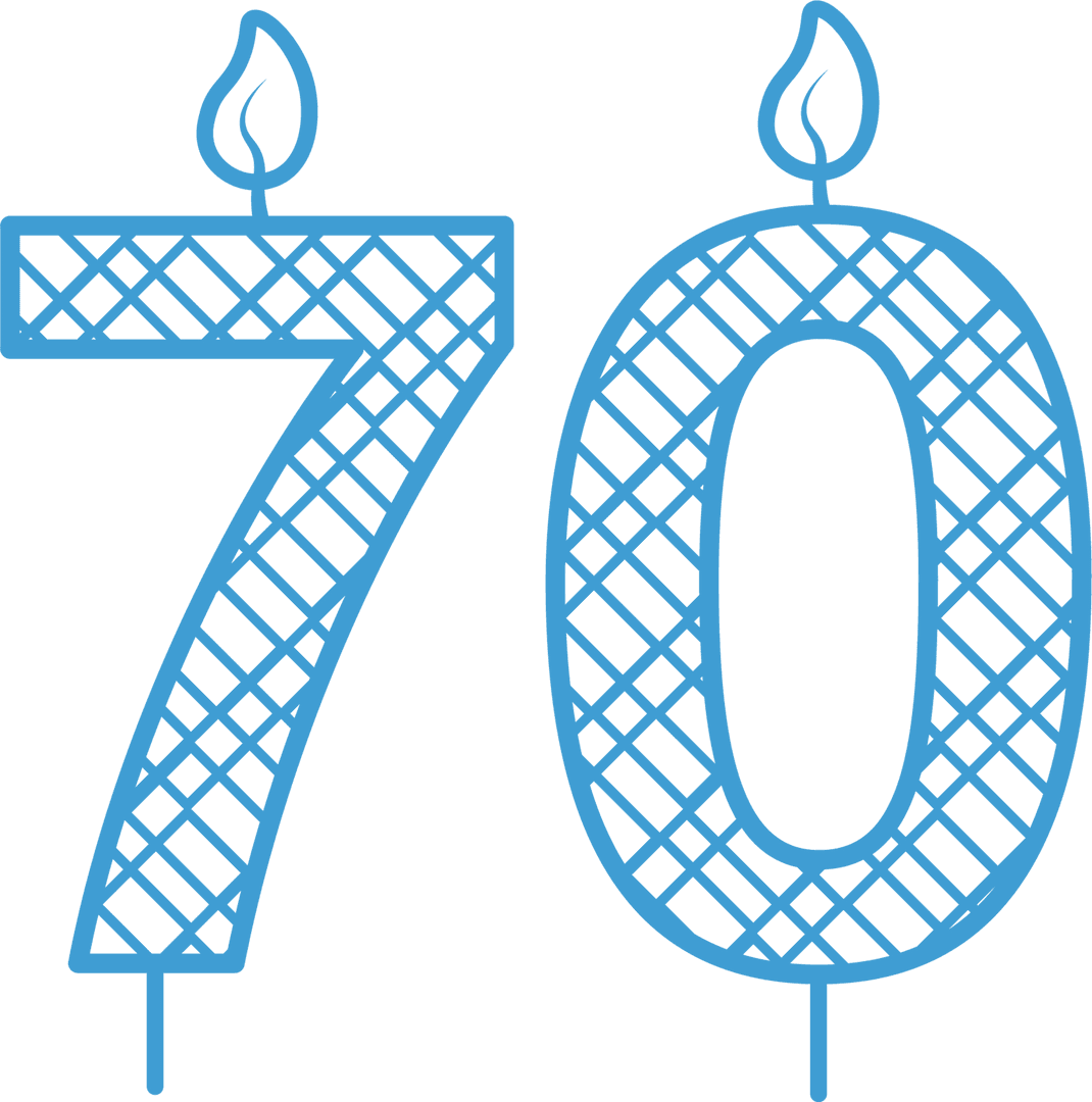 Blue Transparent 70th Birthday Candle Numbers with Pattern