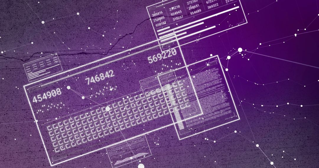 Digital Data Processing with Abstract Purple Background and Charts