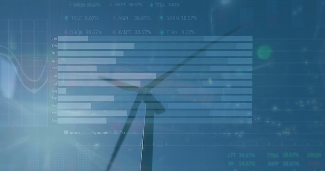 Investment Trends in Renewable Energy with Wind Turbine and Financial Graphs