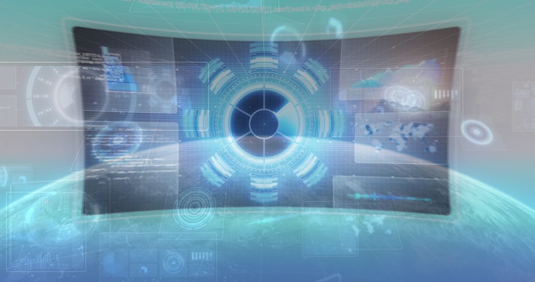 Digital interface displaying data processing over earth