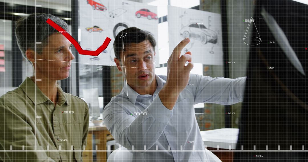 Business Team Analyzing Data with Digital Overlay in Office