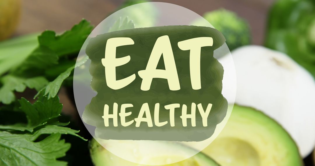Eat Healthy Message on Fresh Kiwi and Greens Background