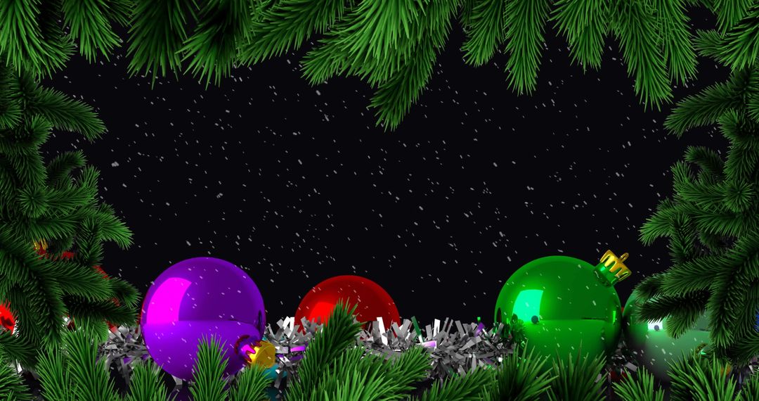 Festive Christmas Background with Baubles and Snowfall