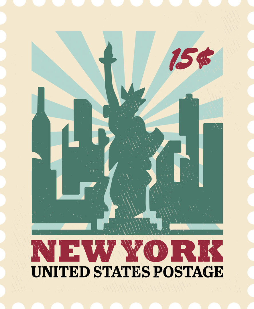 Vintage Postage Stamp with Statue of Liberty on Transparent Background - Download Free Stock Images Pikwizard.com