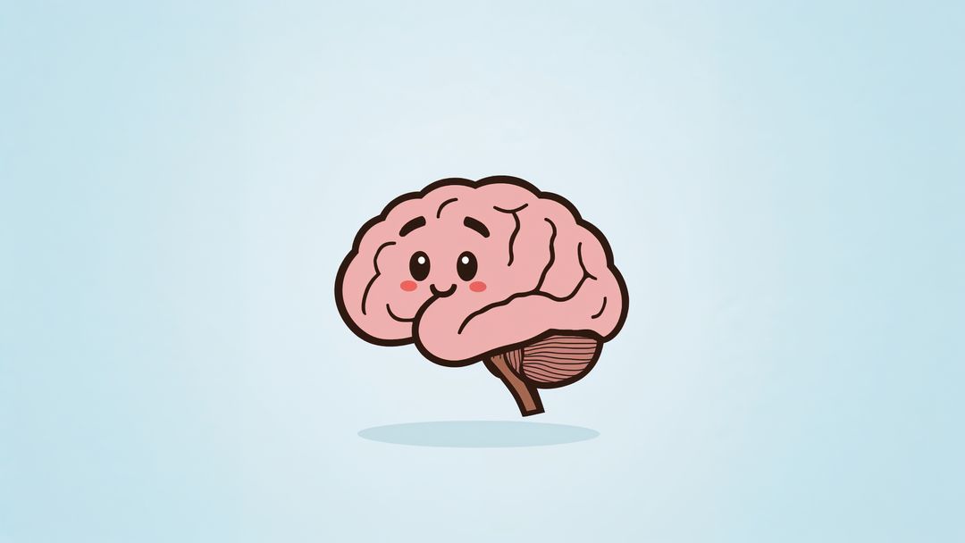 Cute Cartoon Brain with Blushing Expression on Light Blue Background