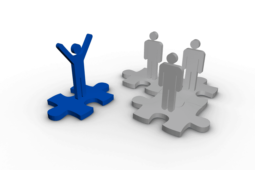 Conceptual Leadership Symbol with Transparent Human Figures on Puzzles